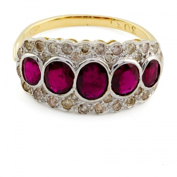 18ct gold Ruby / Diamond Cluster Ring size L